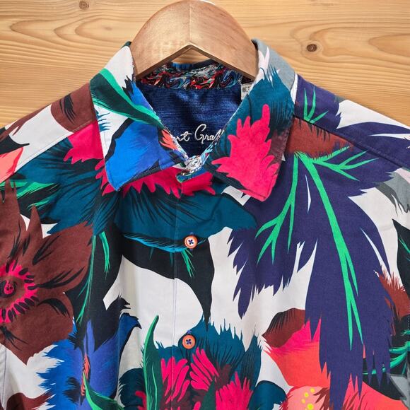 Robert Graham Floral Tropical Multicolor Short Sleeve Button Shirt Men XL - Picture 2 of 10